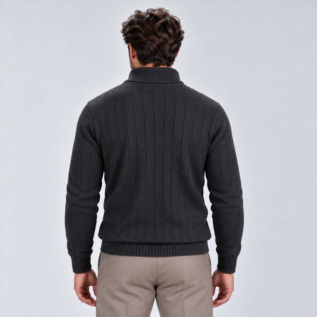 Monvaline | Men's Quarter Zip Ribbed Knit Jumper Stand Collar