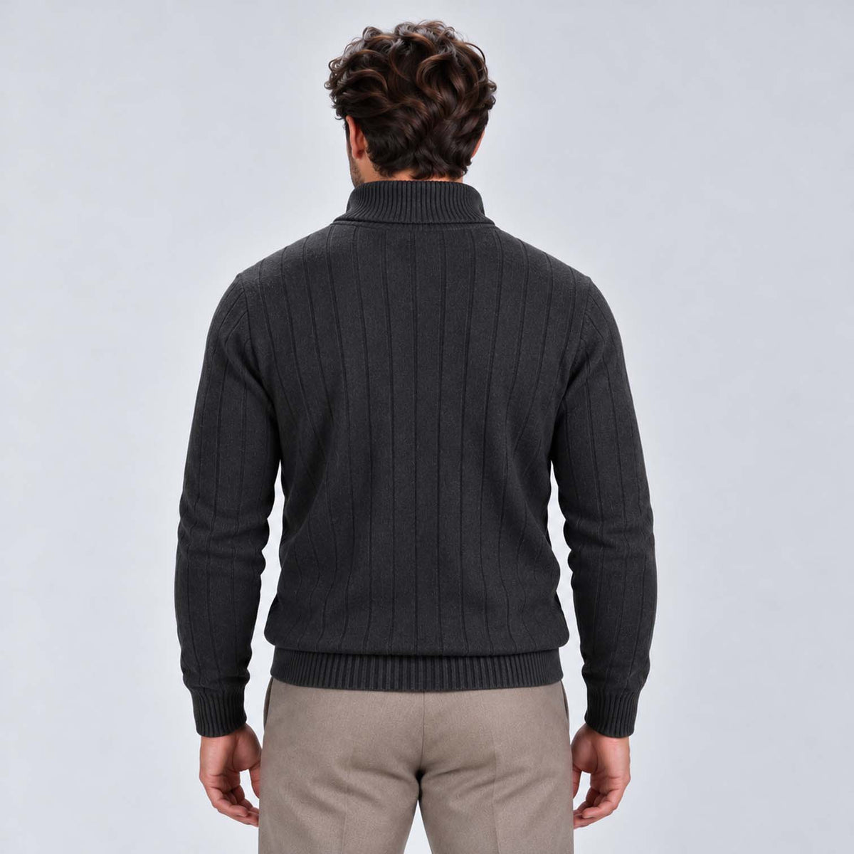 Monvaline | Men's Quarter Zip Ribbed Knit Jumper Stand Collar