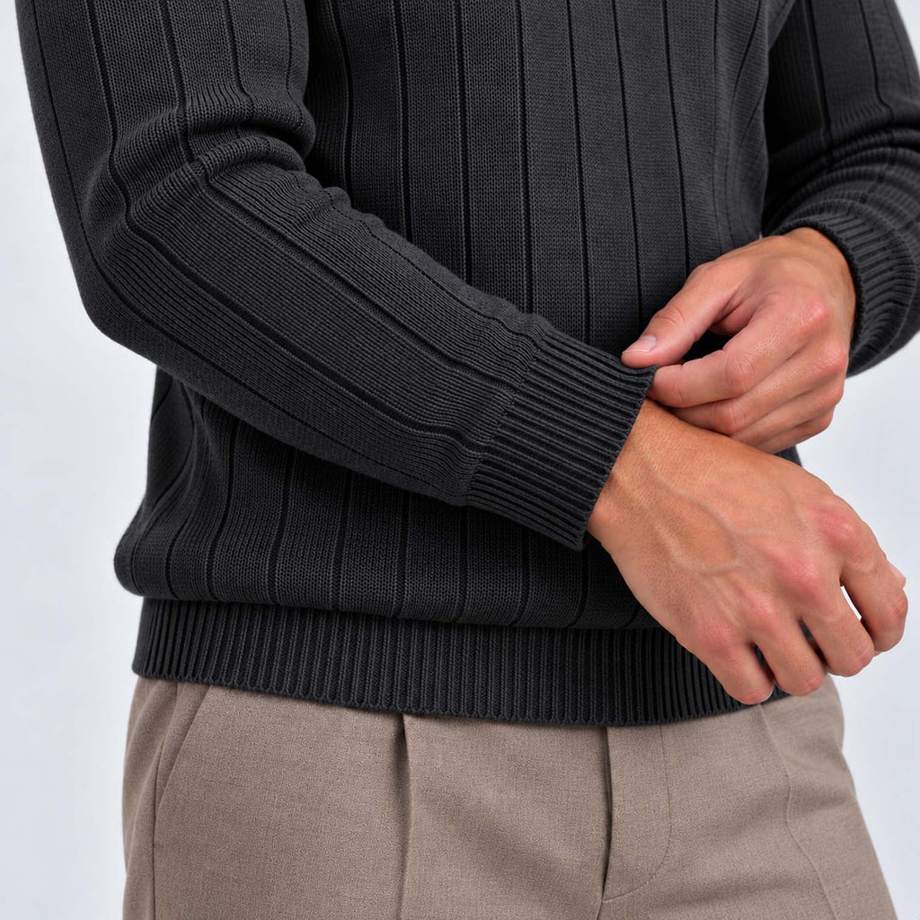Monvaline | Men's Quarter Zip Ribbed Knit Jumper Stand Collar