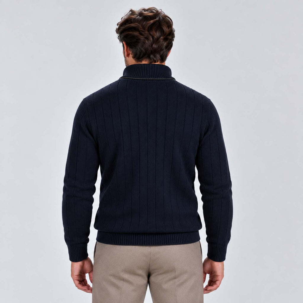 Monvaline | Men's Quarter Zip Ribbed Knit Jumper Stand Collar