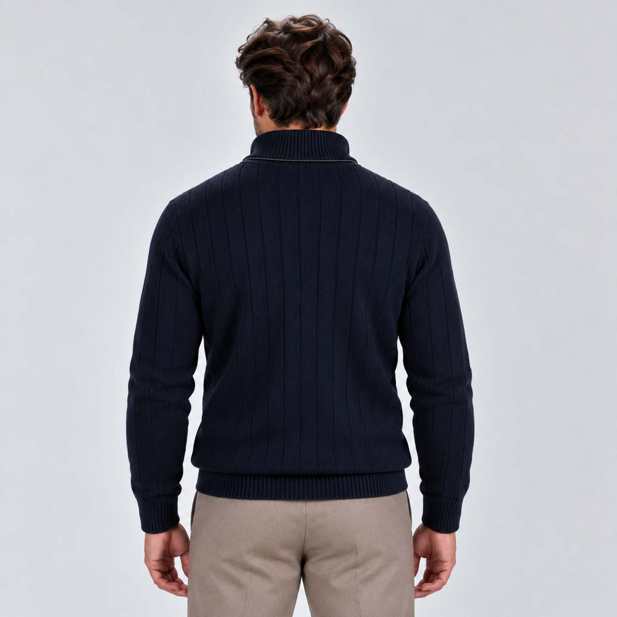 Monvaline | Men's Quarter Zip Ribbed Knit Jumper Stand Collar