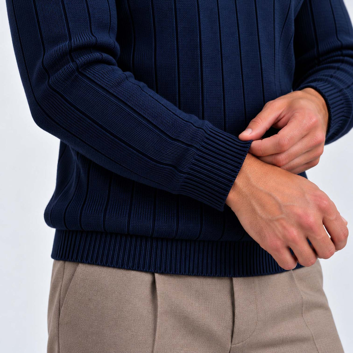 Monvaline | Men's Quarter Zip Ribbed Knit Jumper Stand Collar