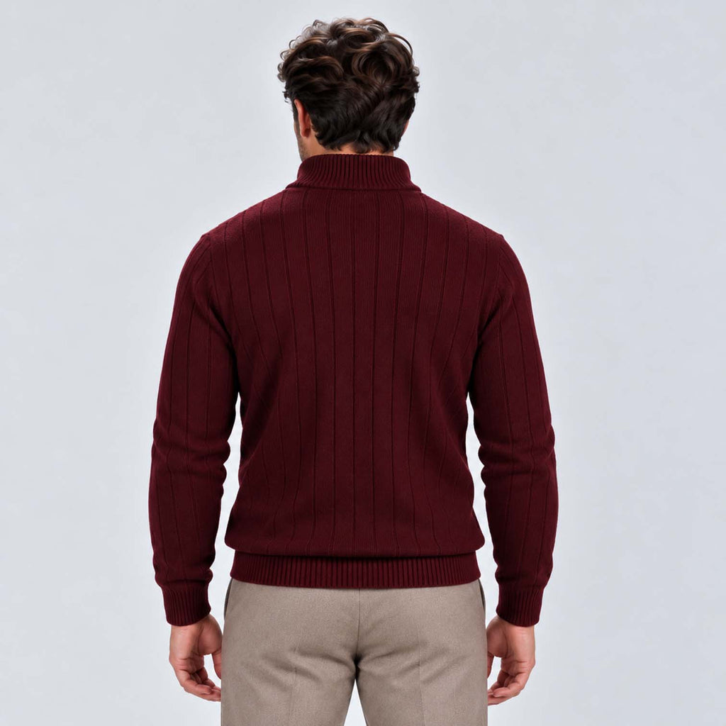 Monvaline | Men's Quarter Zip Ribbed Knit Jumper Stand Collar