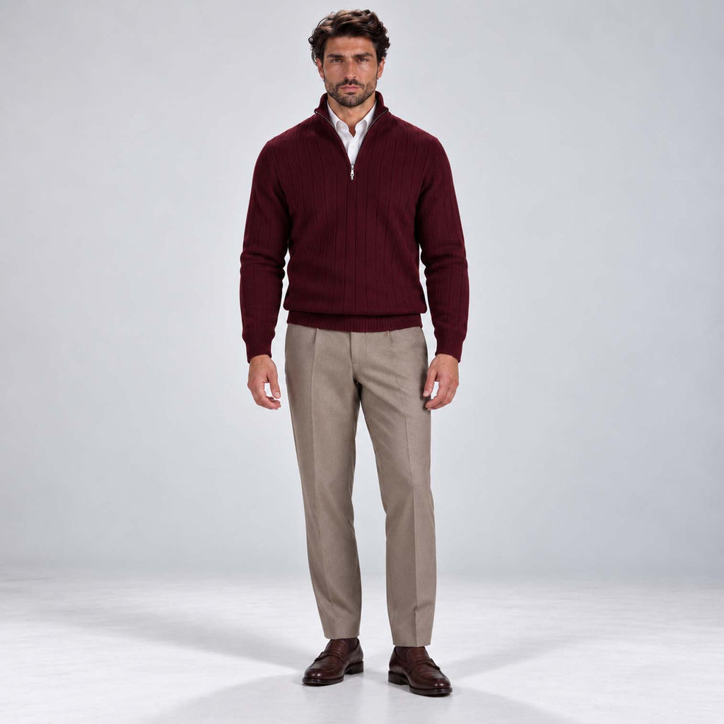 Monvaline | Men's Quarter Zip Ribbed Knit Jumper Stand Collar