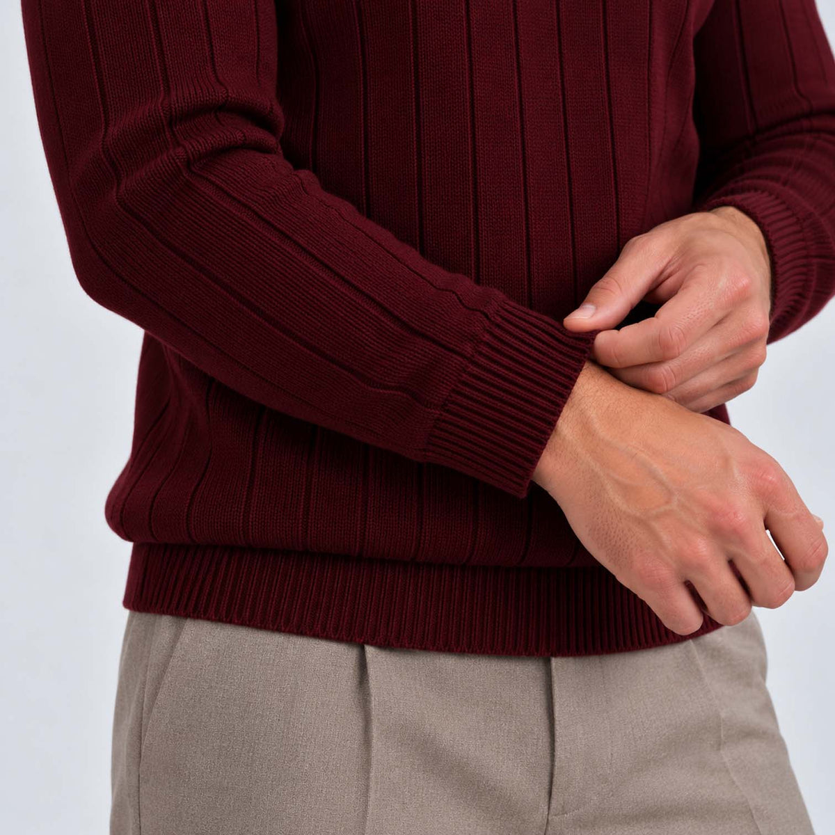 Monvaline | Men's Quarter Zip Ribbed Knit Jumper Stand Collar
