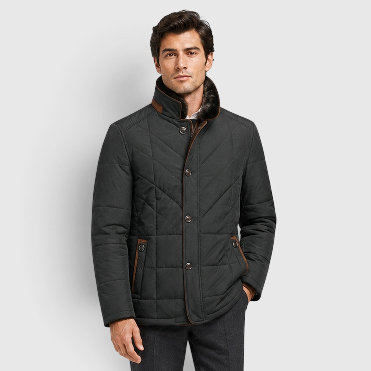 Monvaline | Men's Quilted Jacket with Stand Collar