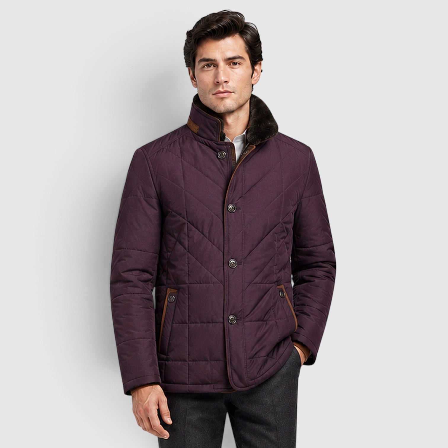 Monvaline | Men's Quilted Jacket with Stand Collar