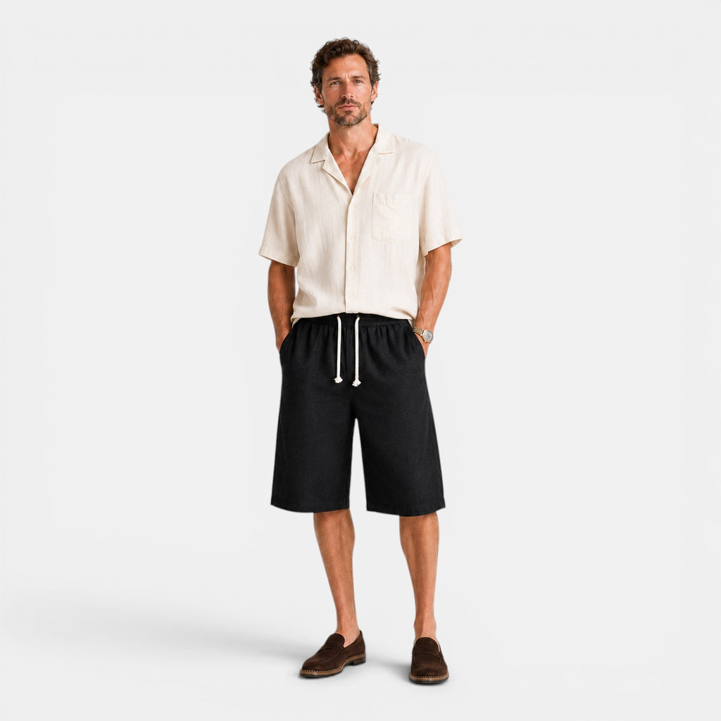 Monvaline | Men's Ramie Linen Cropped Pants Lightweight Casual Summer Wear