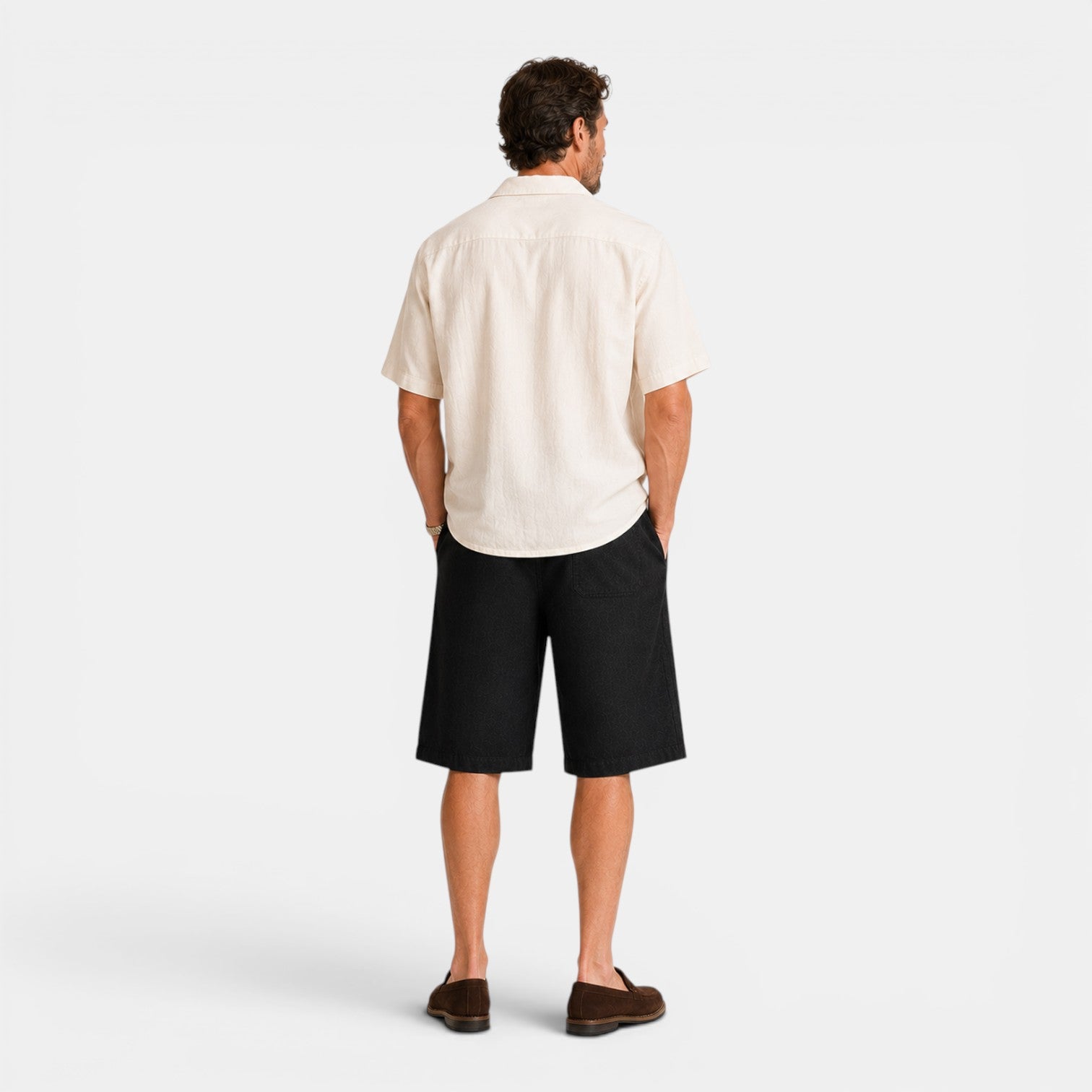 Monvaline | Men's Ramie Linen Cropped Pants Lightweight Casual Summer Wear