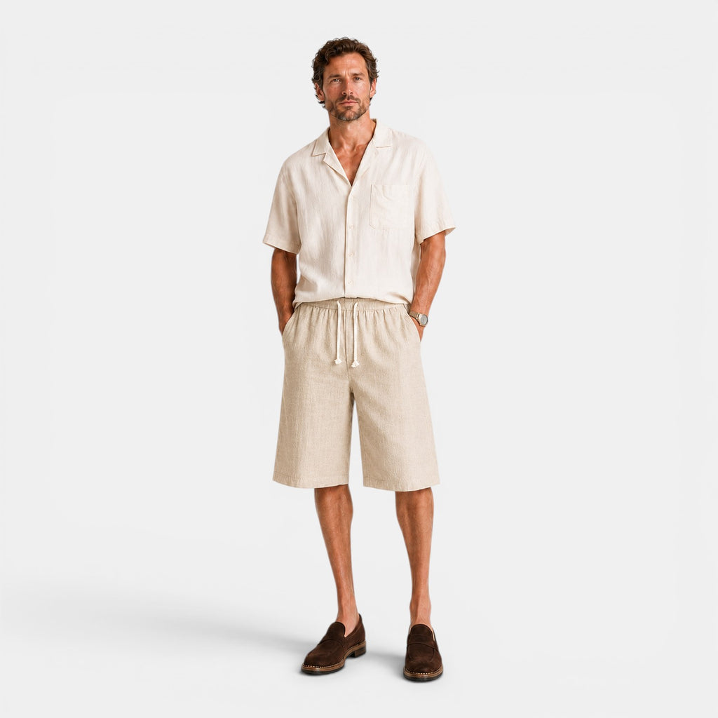 Monvaline | Men's Ramie Linen Cropped Pants Lightweight Casual Summer Wear
