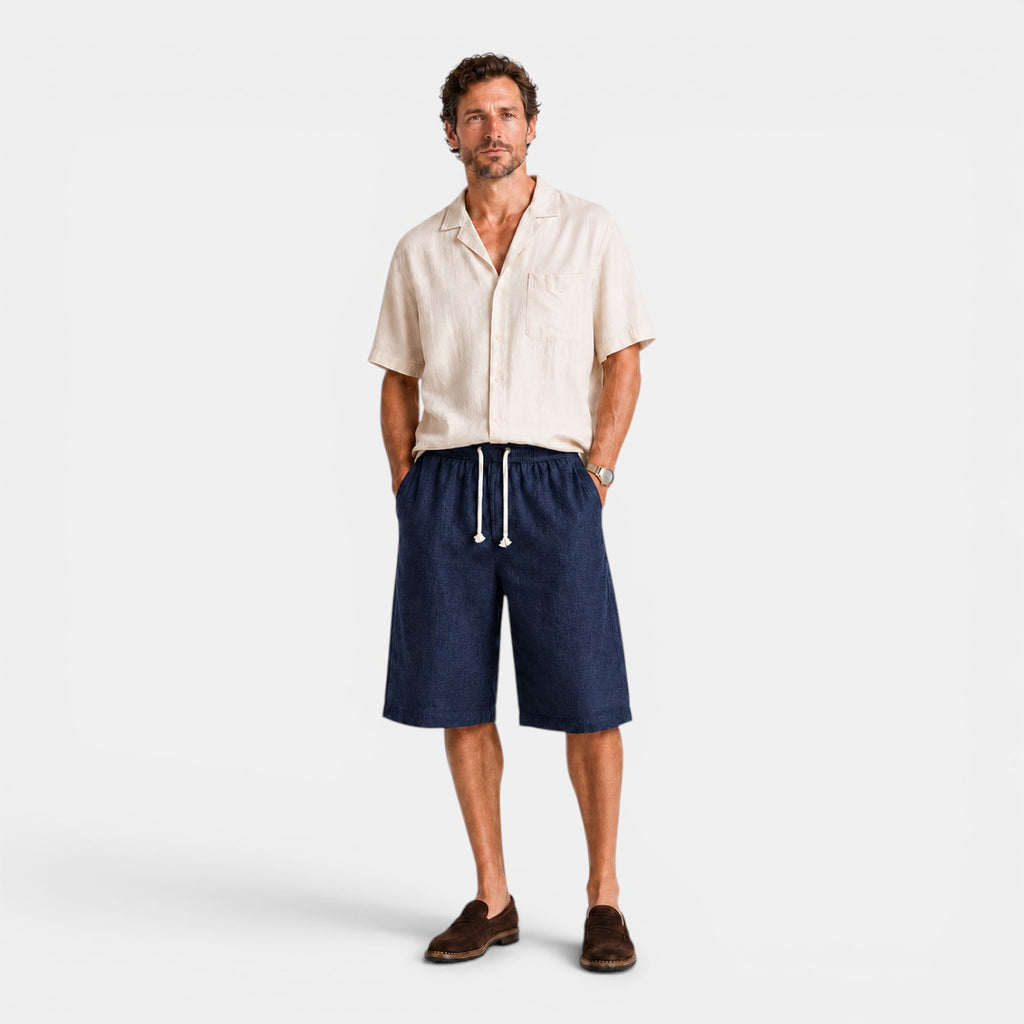 Monvaline | Men's Ramie Linen Cropped Pants Lightweight Casual Summer Wear