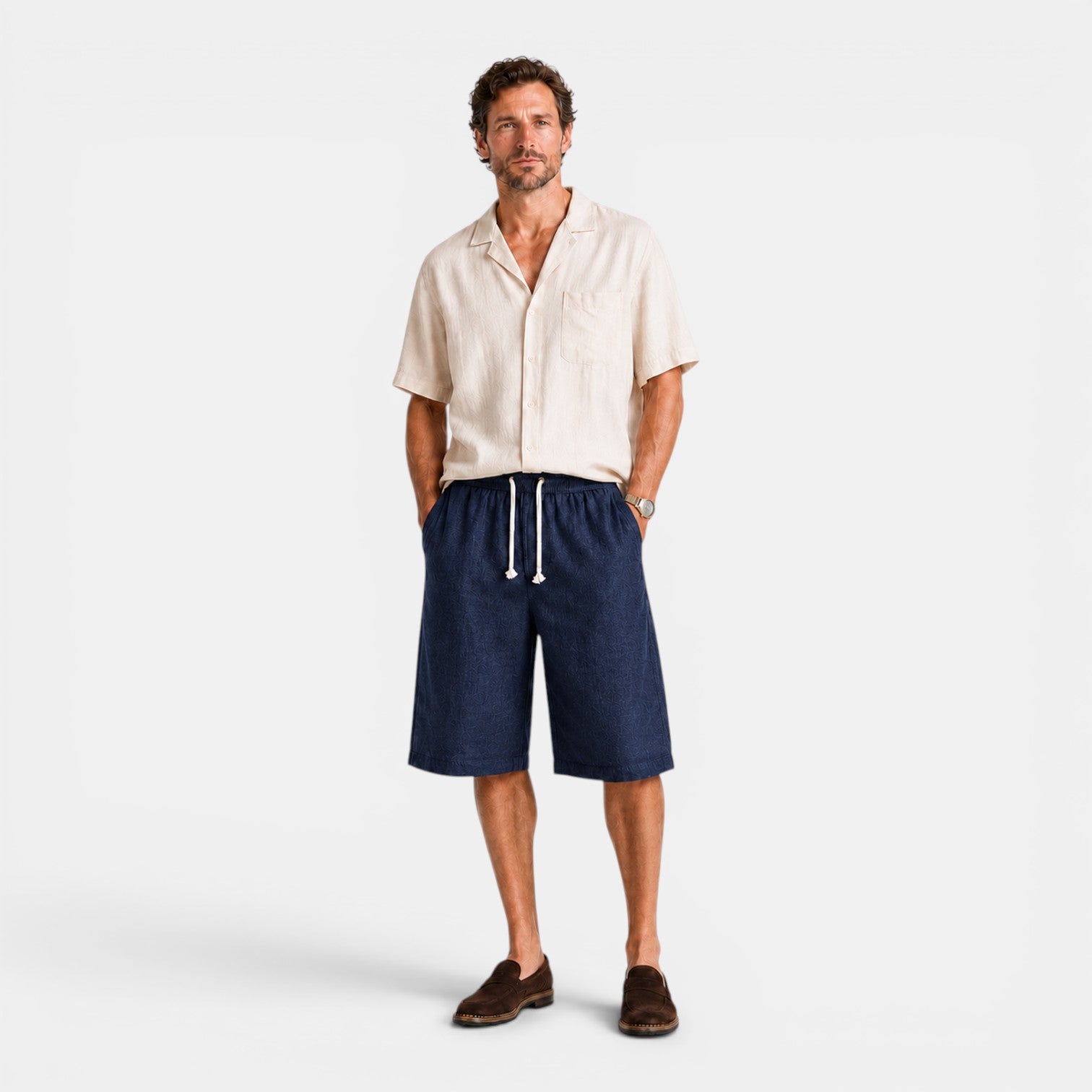 Monvaline | Men's Ramie Linen Cropped Pants Lightweight Casual Summer Wear