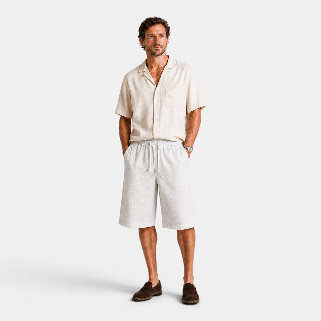 Monvaline | Men's Ramie Linen Cropped Pants Lightweight Casual Summer Wear