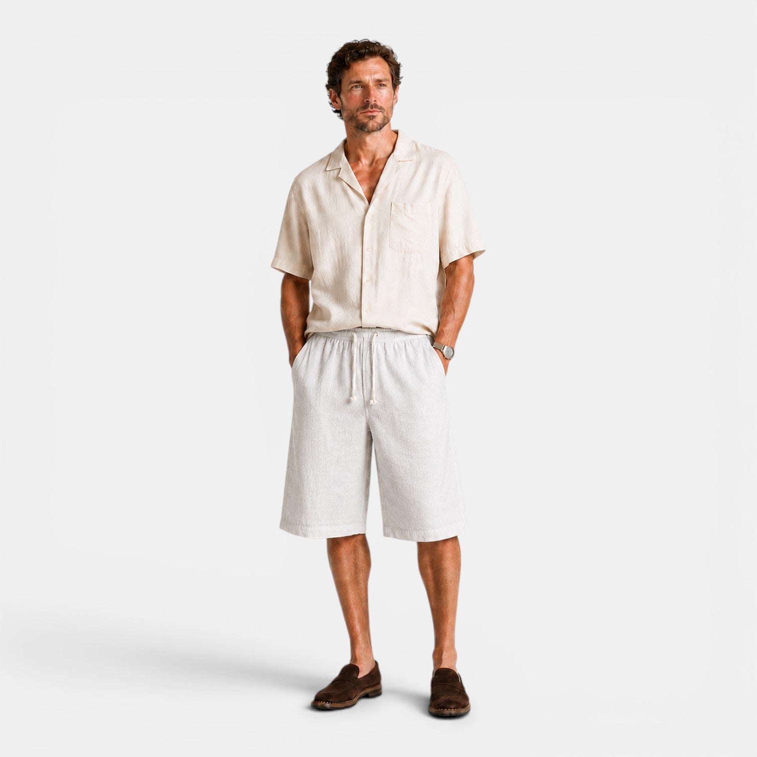 Monvaline | Men's Ramie Linen Cropped Pants Lightweight Casual Summer Wear