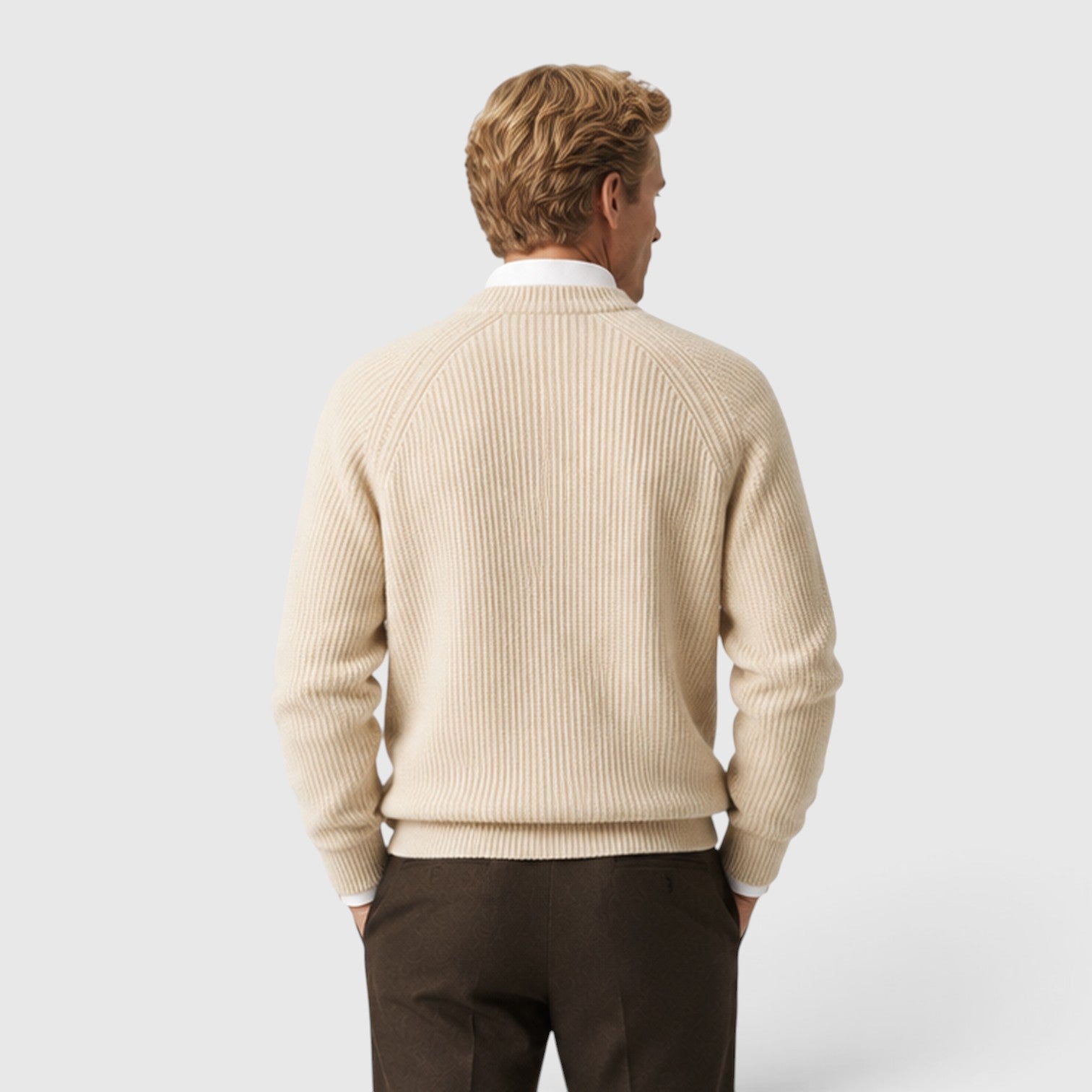Monvaline | Men's Ribbed Knit Crew Neck Jumper – Two-Tone Design