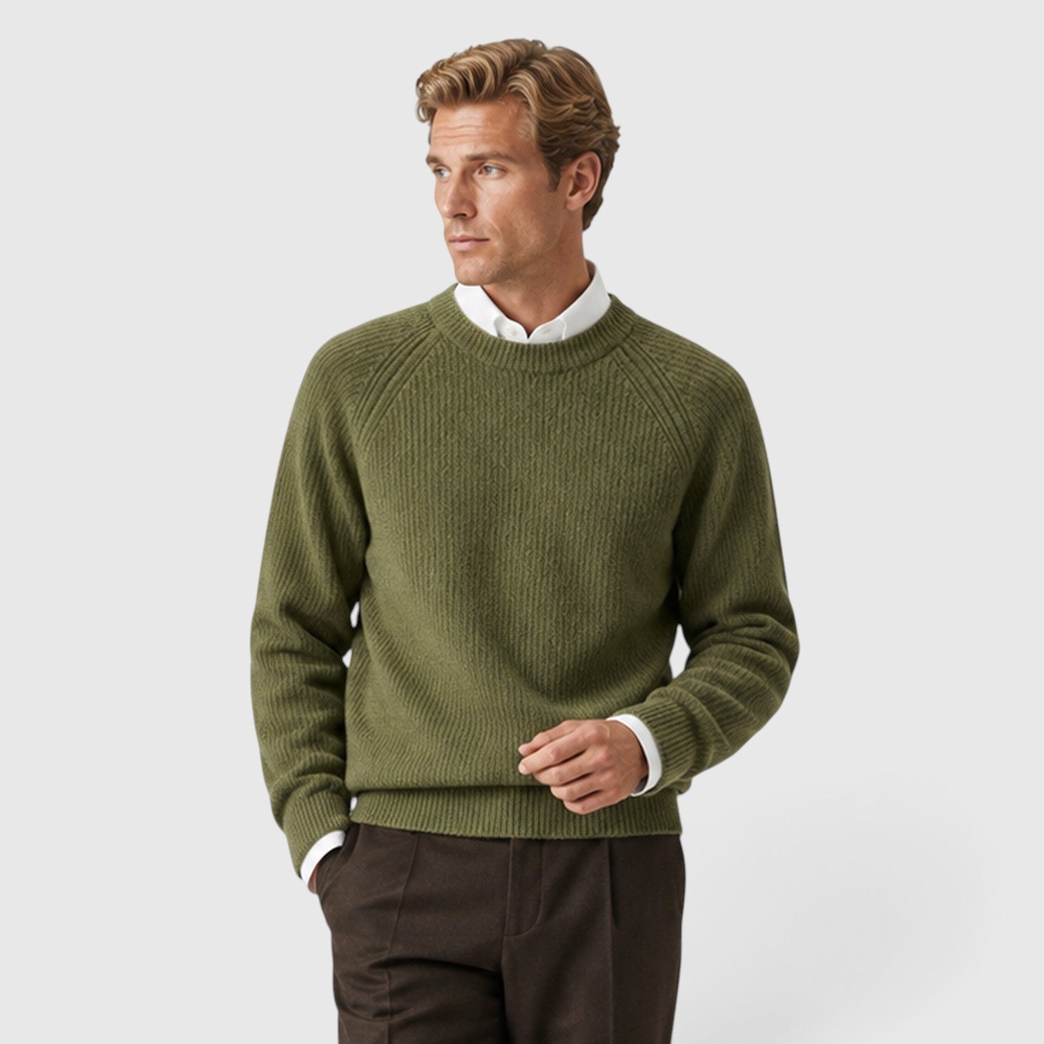 Monvaline | Men's Ribbed Knit Crew Neck Jumper – Two-Tone Design