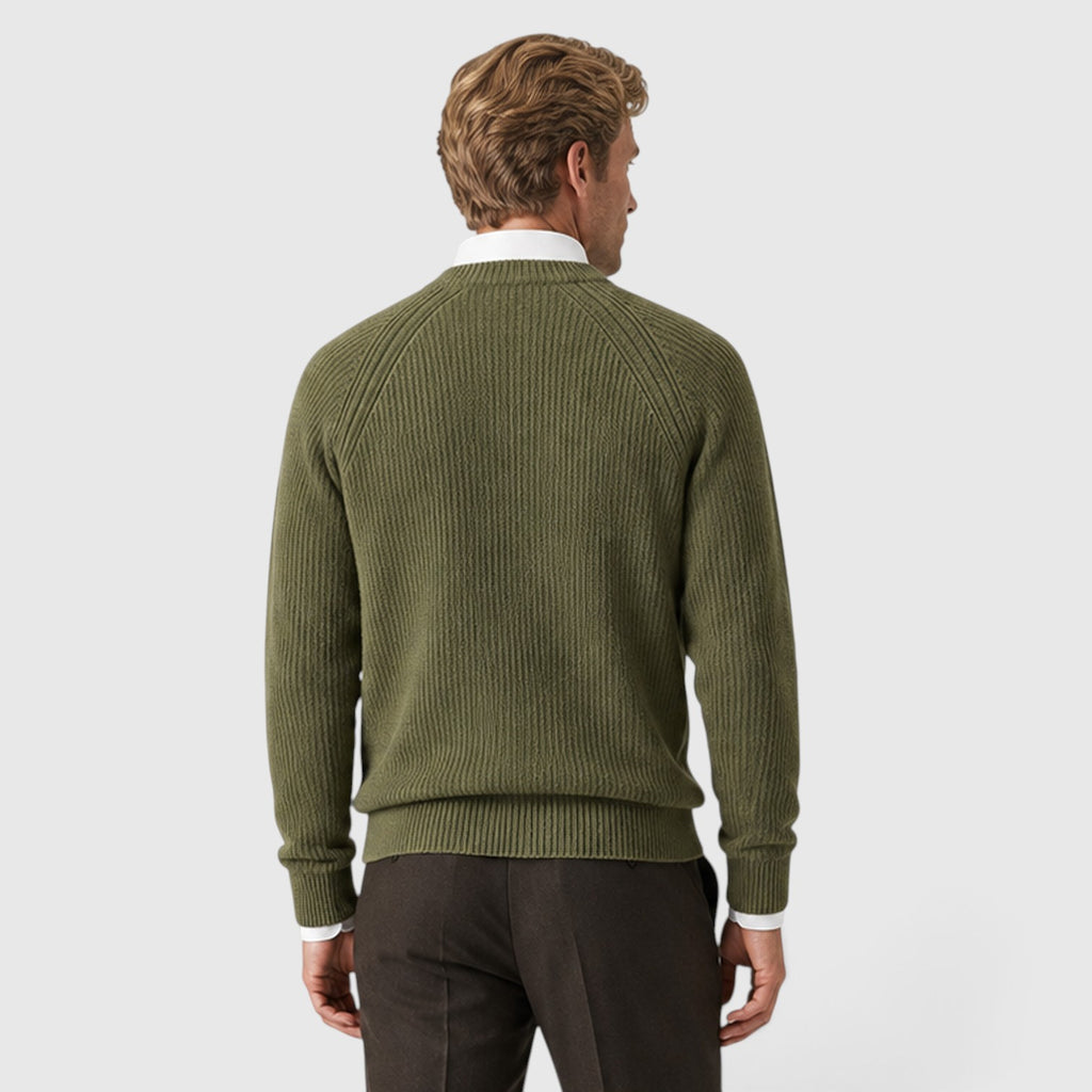 Monvaline | Men's Ribbed Knit Crew Neck Jumper – Two-Tone Design