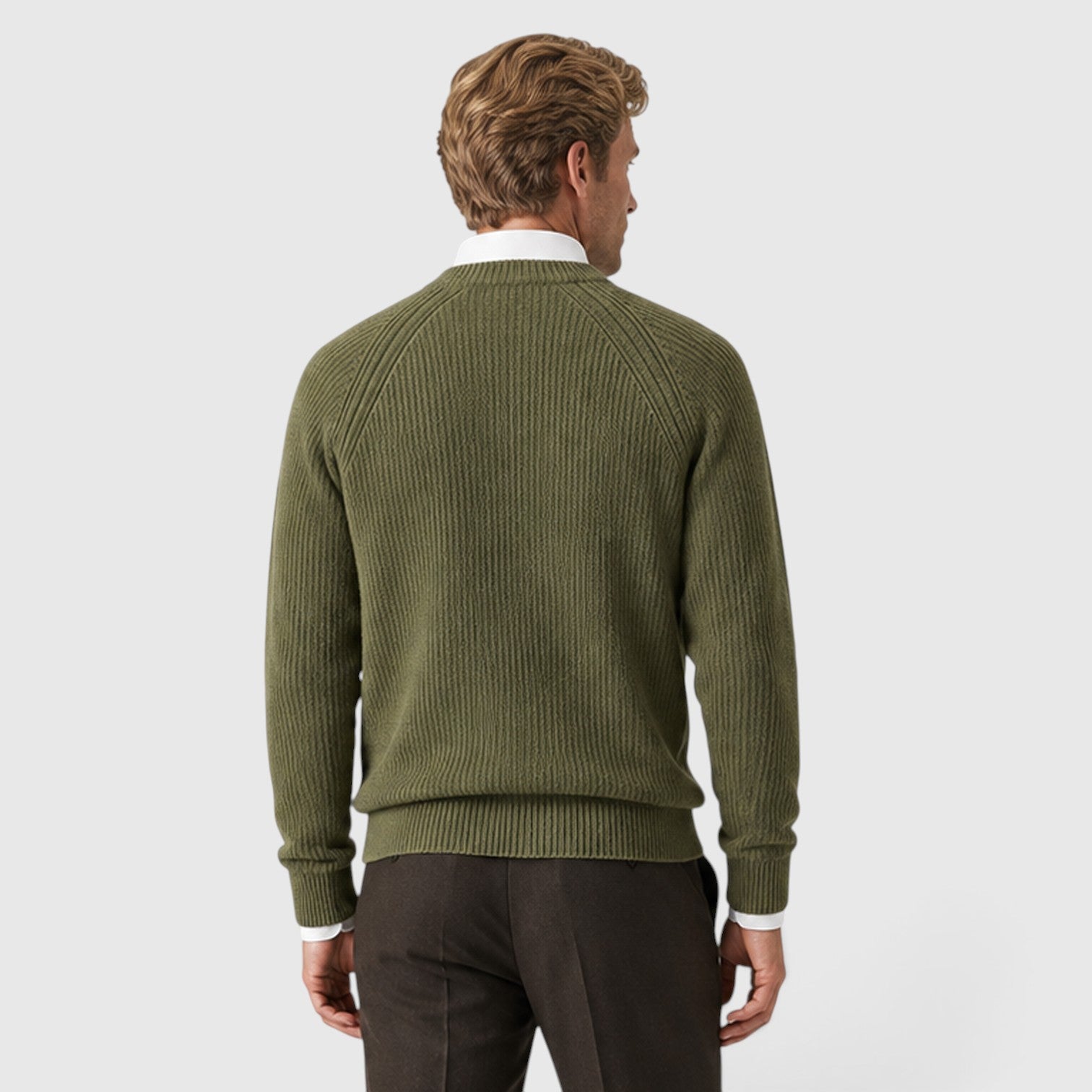 Monvaline | Men's Ribbed Knit Crew Neck Jumper – Two-Tone Design