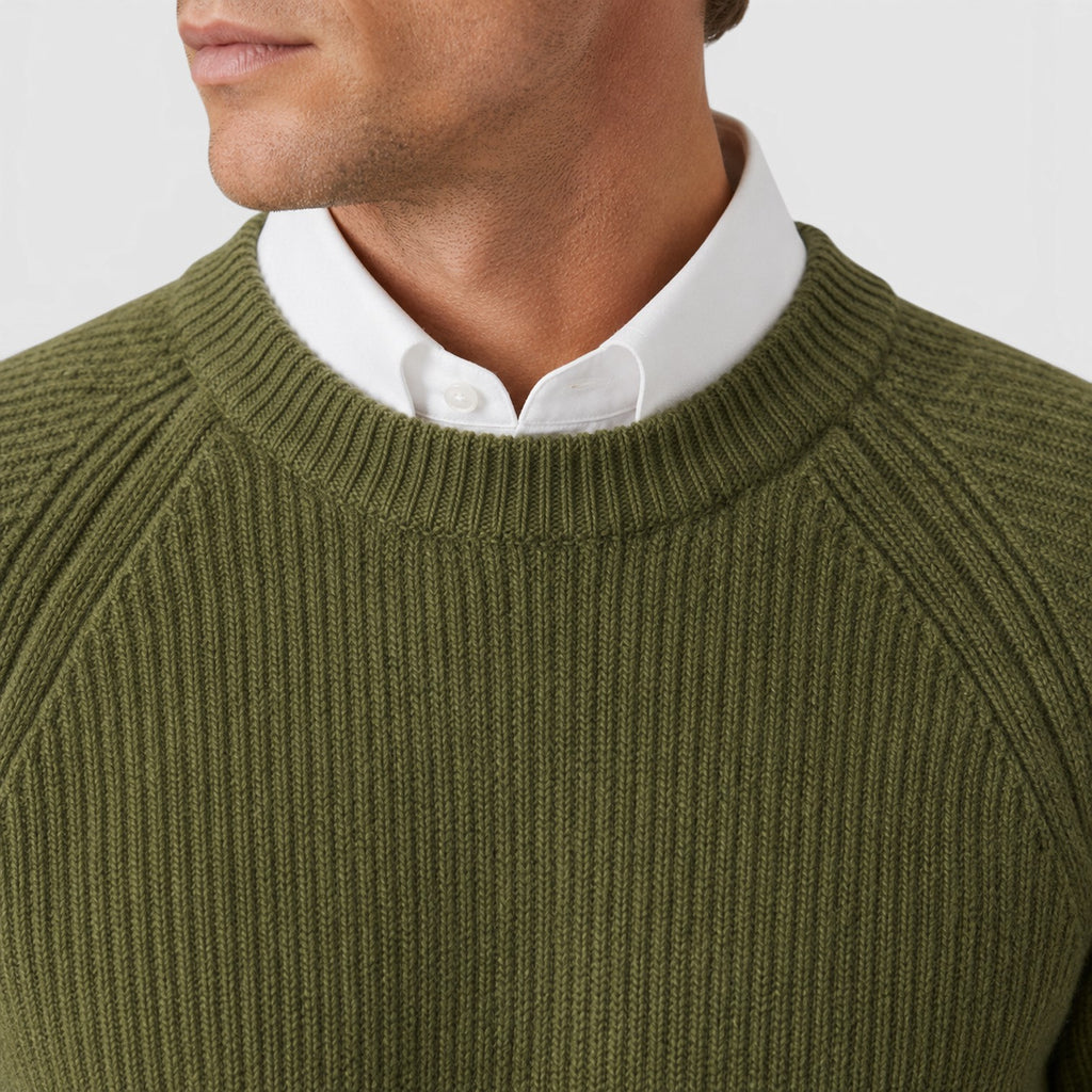 Monvaline | Men's Ribbed Knit Crew Neck Jumper – Two-Tone Design