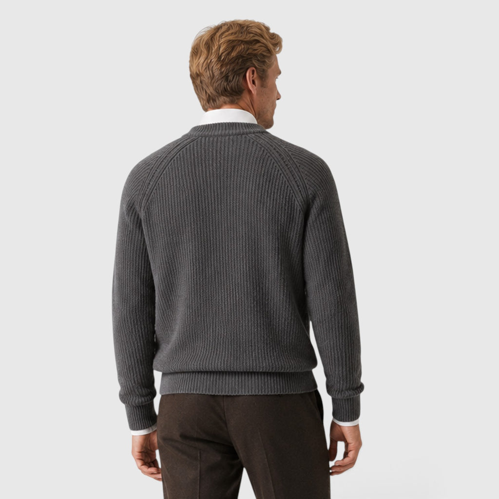 Monvaline | Men's Ribbed Knit Crew Neck Jumper – Two-Tone Design