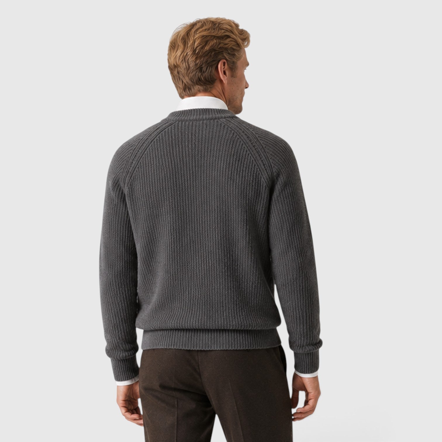 Monvaline | Men's Ribbed Knit Crew Neck Jumper – Two-Tone Design