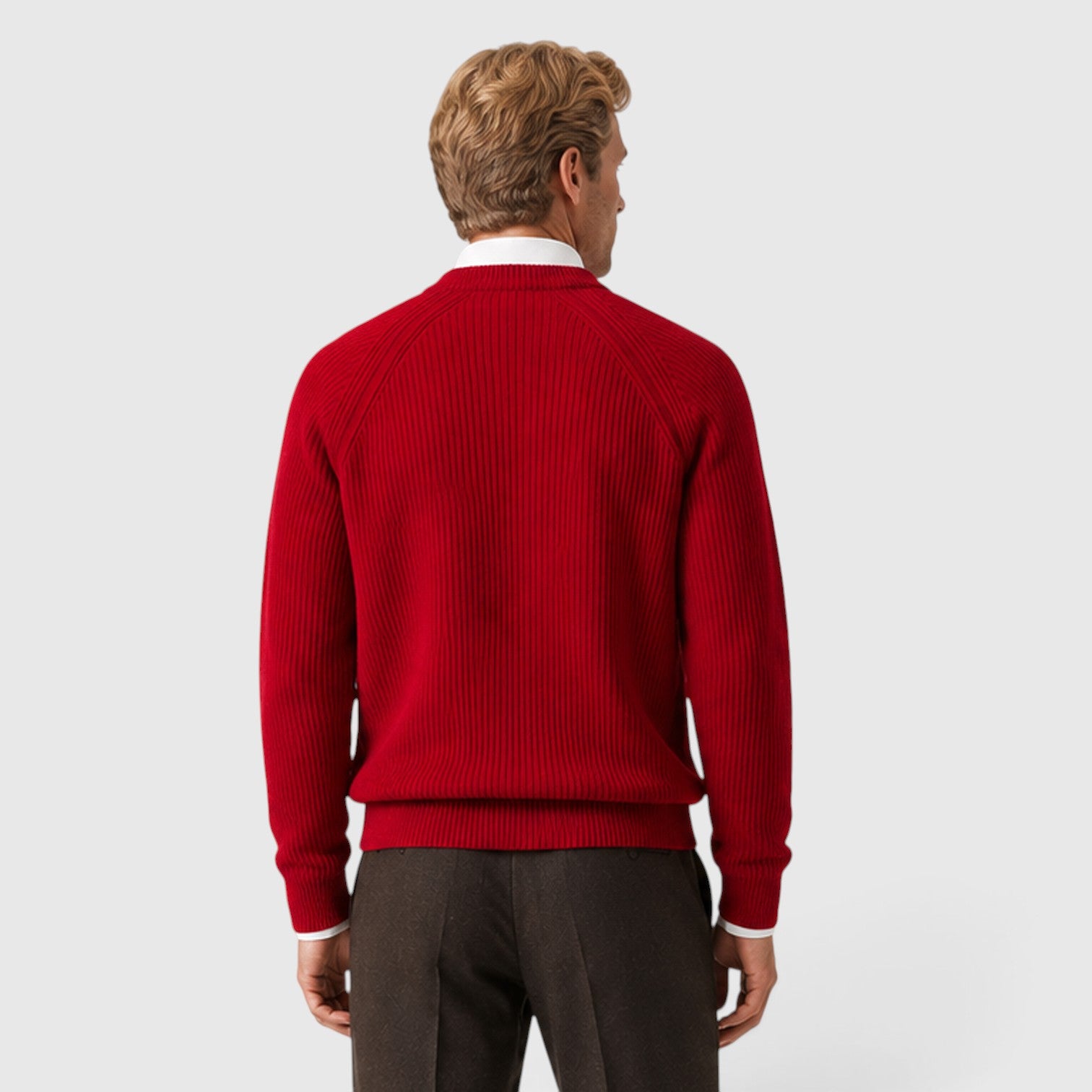 Monvaline | Men's Ribbed Knit Crew Neck Jumper – Two-Tone Design