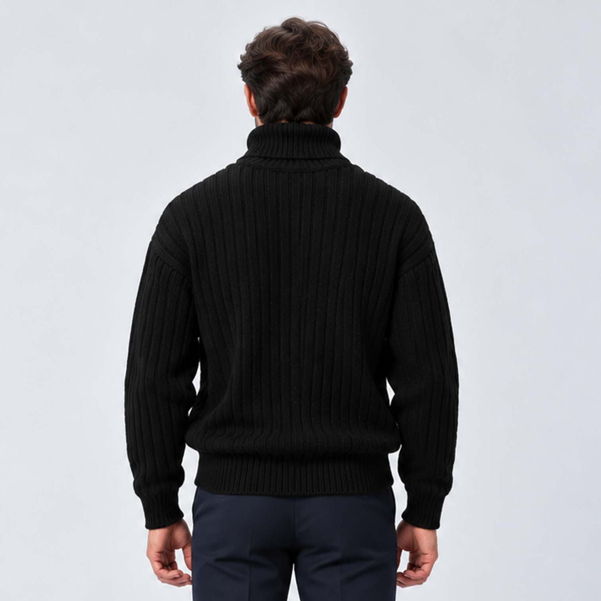 Monvaline | Men's Ribbed Knit Roll Neck Jumper Relaxed Fit