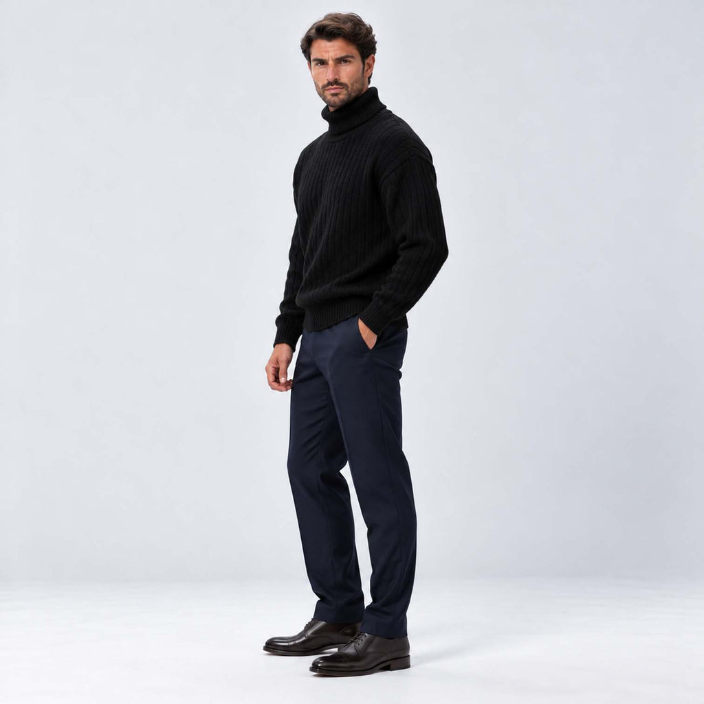 Monvaline | Men's Ribbed Knit Roll Neck Jumper Relaxed Fit