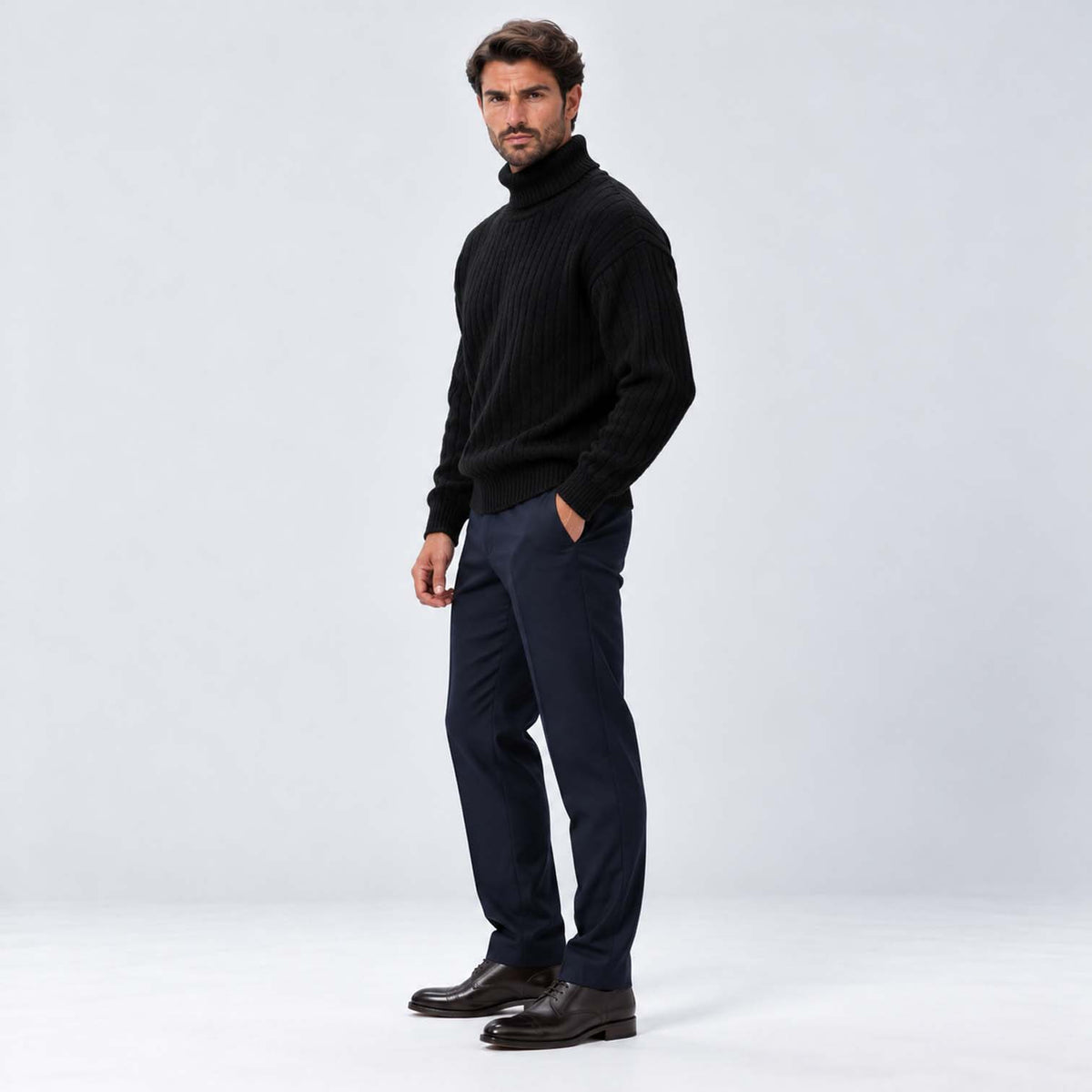 Monvaline | Men's Ribbed Knit Roll Neck Jumper Relaxed Fit