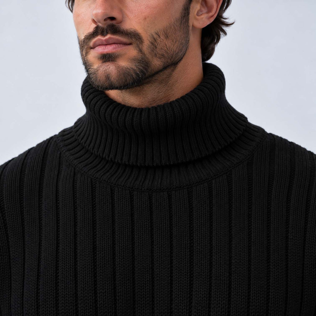 Monvaline | Men's Ribbed Knit Roll Neck Jumper Relaxed Fit