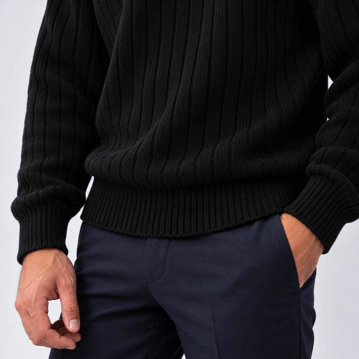 Monvaline | Men's Ribbed Knit Roll Neck Jumper Relaxed Fit