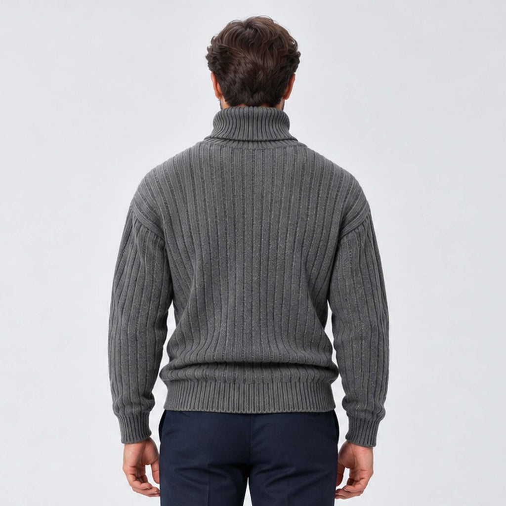 Monvaline | Men's Ribbed Knit Roll Neck Jumper Relaxed Fit