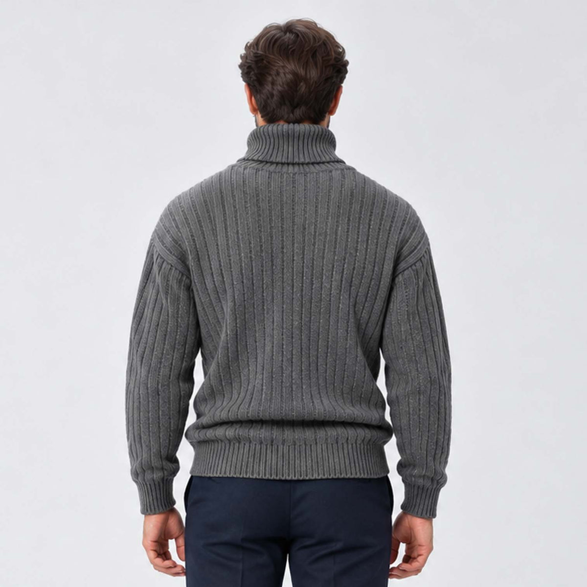 Monvaline | Men's Ribbed Knit Roll Neck Jumper Relaxed Fit