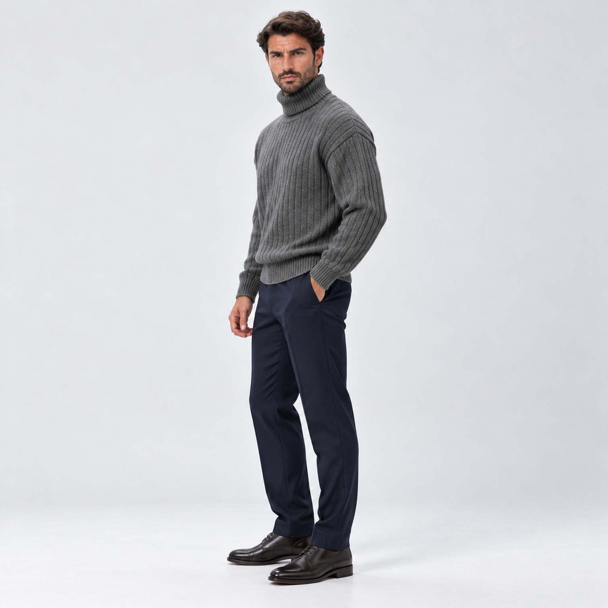 Monvaline | Men's Ribbed Knit Roll Neck Jumper Relaxed Fit