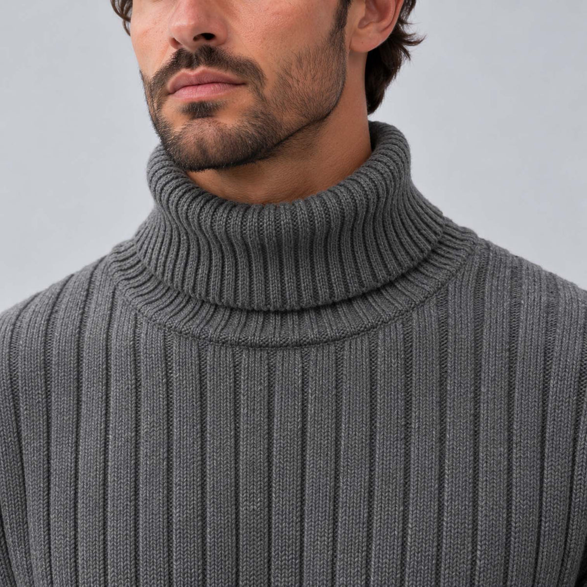 Monvaline | Men's Ribbed Knit Roll Neck Jumper Relaxed Fit