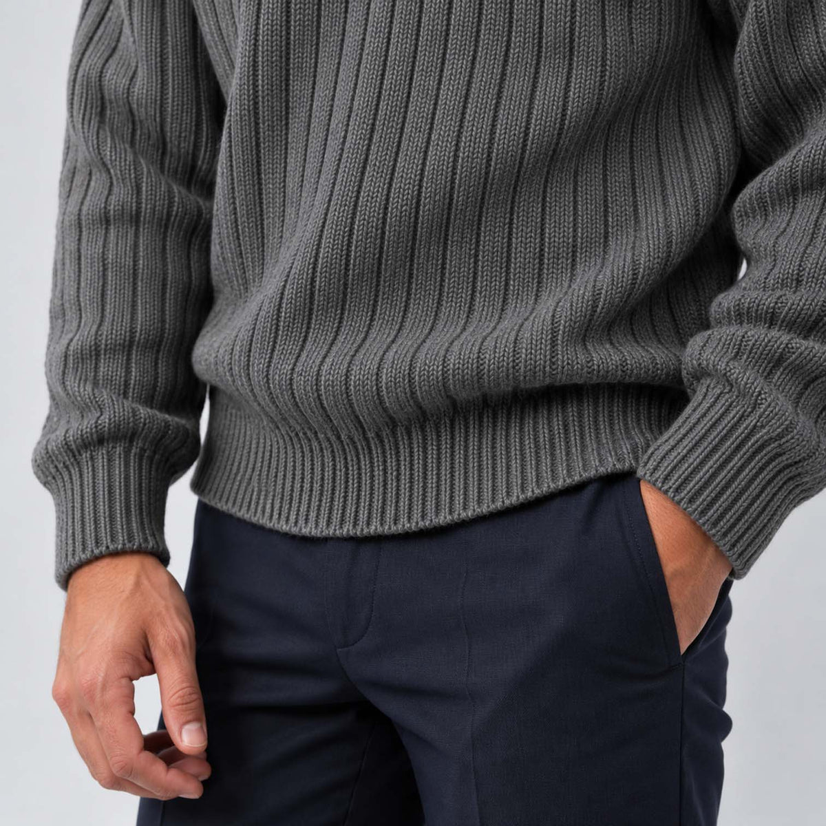 Monvaline | Men's Ribbed Knit Roll Neck Jumper Relaxed Fit