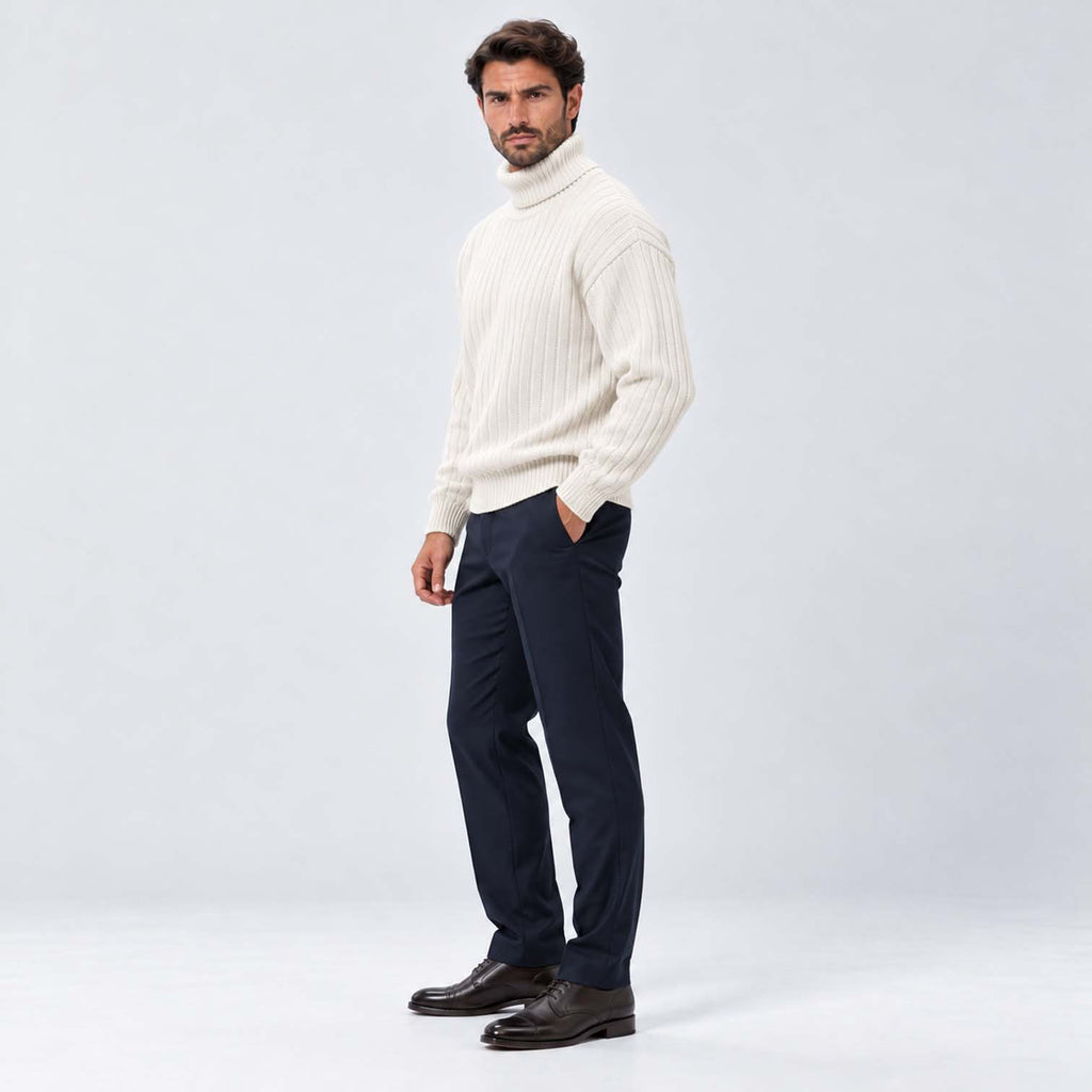 Monvaline | Men's Ribbed Knit Roll Neck Jumper Relaxed Fit