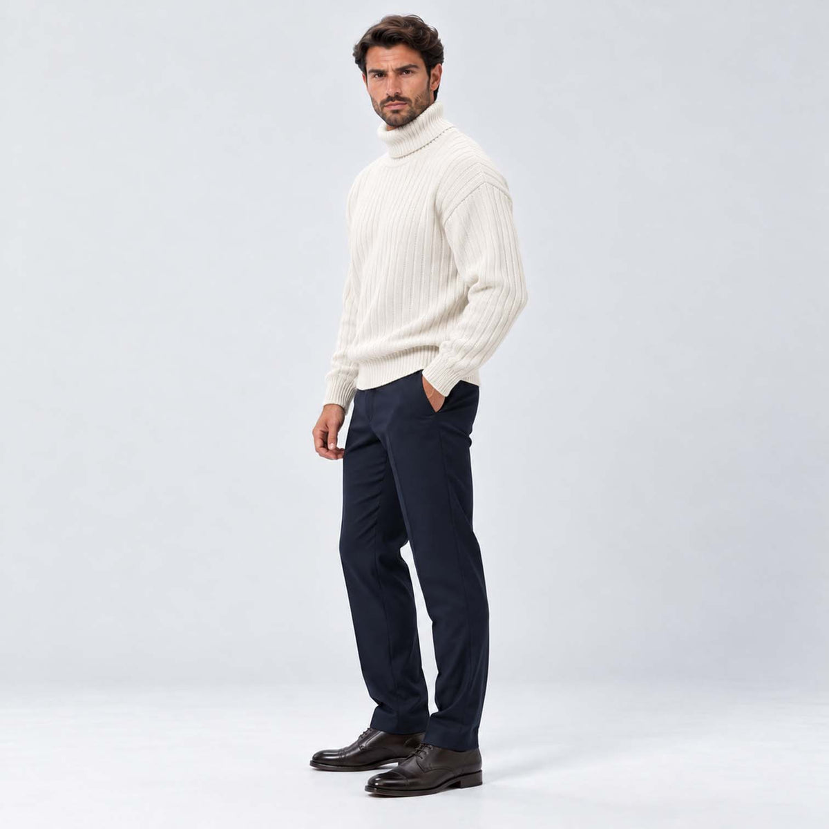 Monvaline | Men's Ribbed Knit Roll Neck Jumper Relaxed Fit