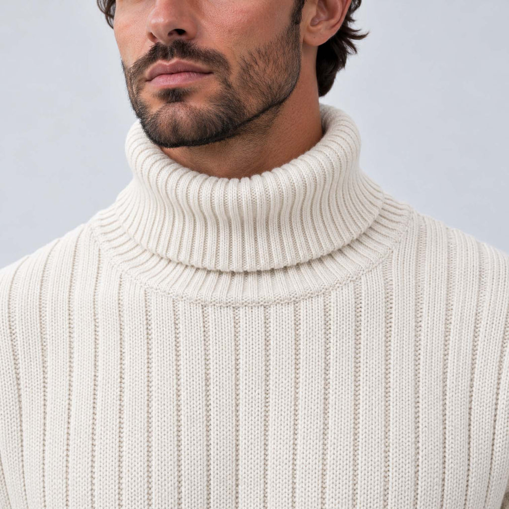 Monvaline | Men's Ribbed Knit Roll Neck Jumper Relaxed Fit