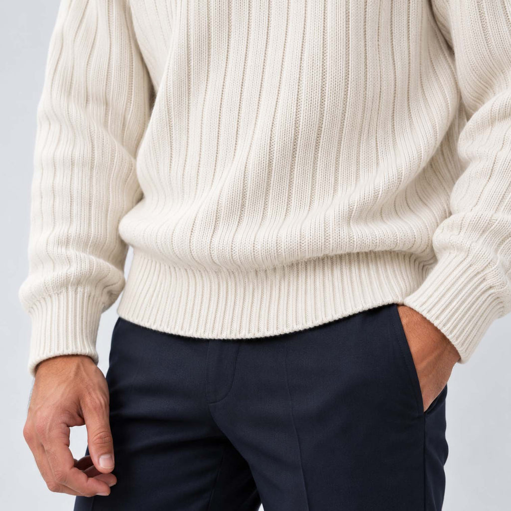 Monvaline | Men's Ribbed Knit Roll Neck Jumper Relaxed Fit