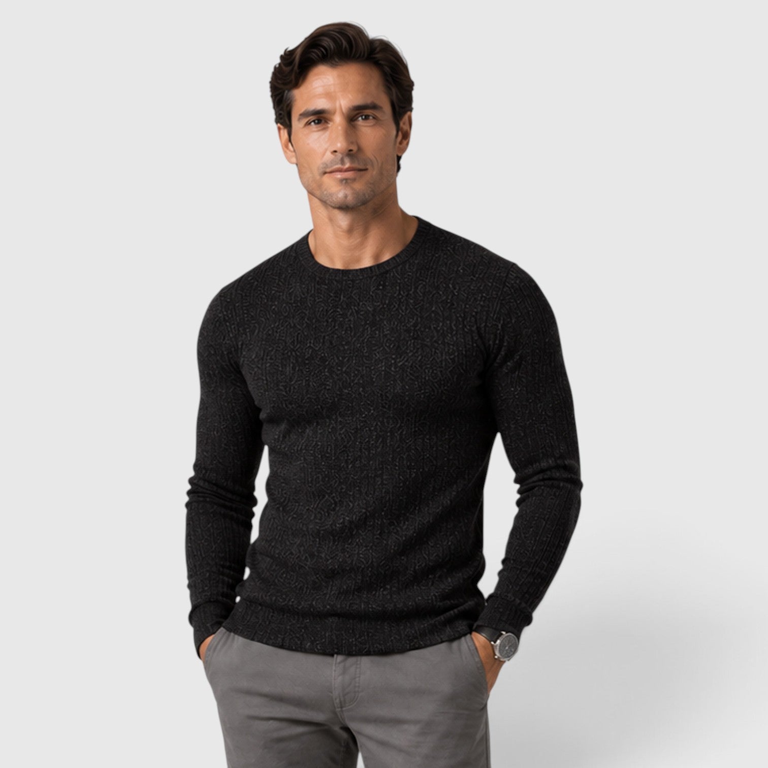 Monvaline | Men's Round Neck Smart Casual Rib Knit Jumper