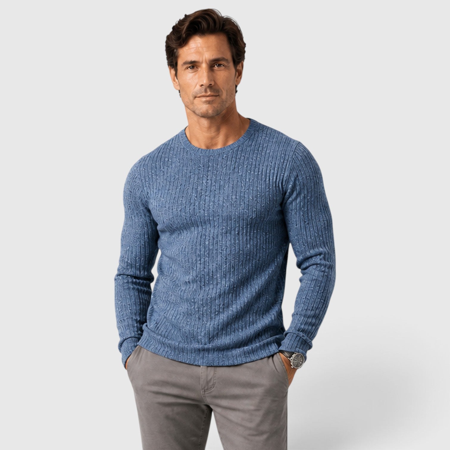 Monvaline | Men's Round Neck Smart Casual Rib Knit Jumper