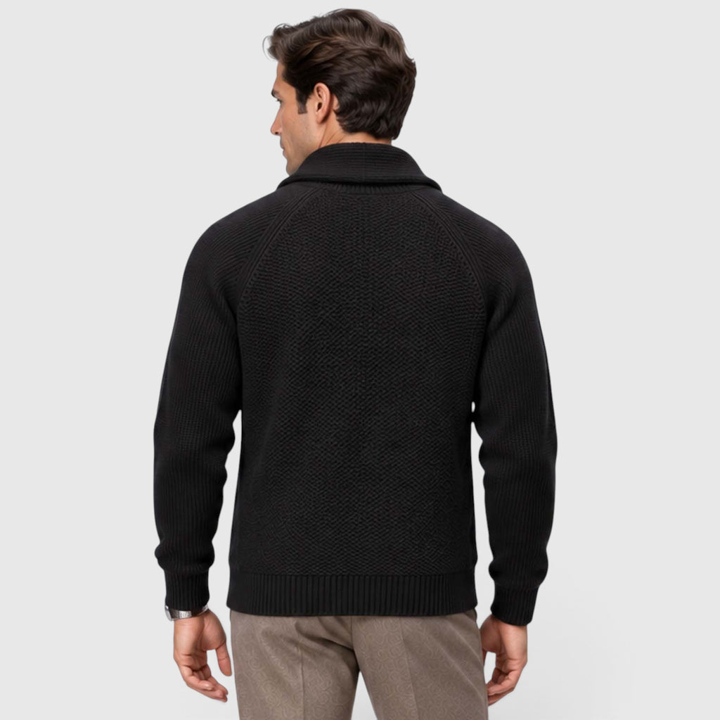 Monvaline | Men's Shawl Collar Cardigan – Open Front Knit with Flap Pockets