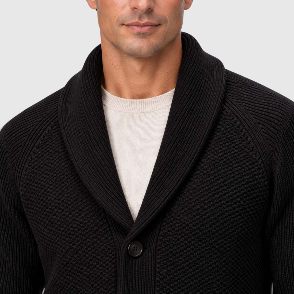 Monvaline | Men's Shawl Collar Cardigan – Open Front Knit with Flap Pockets