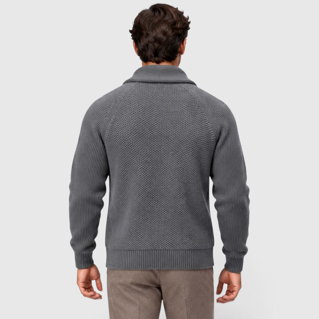 Monvaline | Men's Shawl Collar Cardigan – Open Front Knit with Flap Pockets