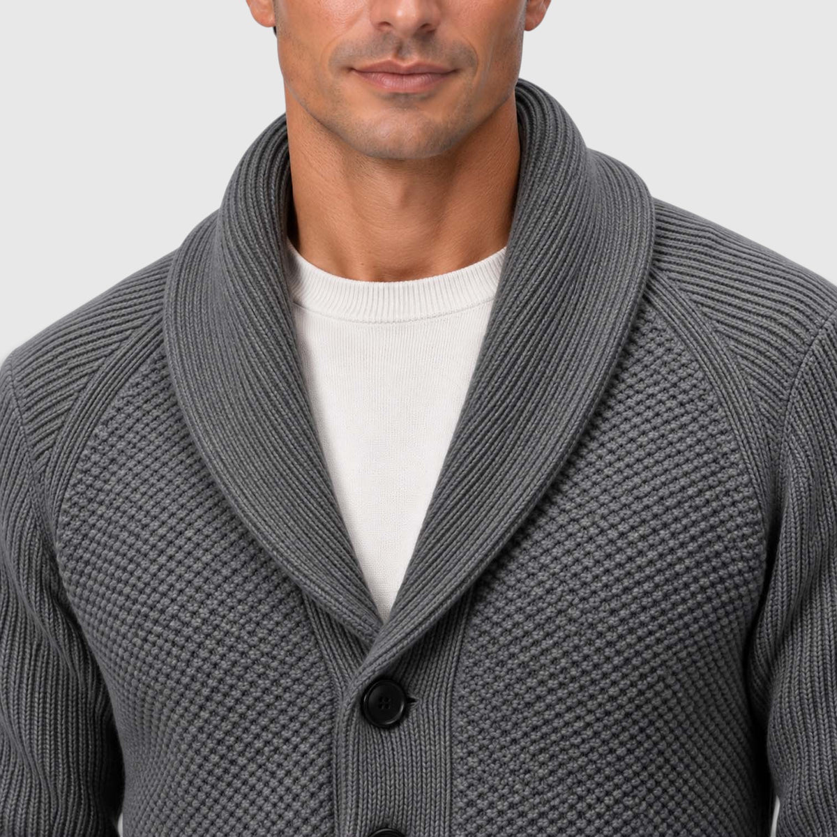 Monvaline | Men's Shawl Collar Cardigan – Open Front Knit with Flap Pockets