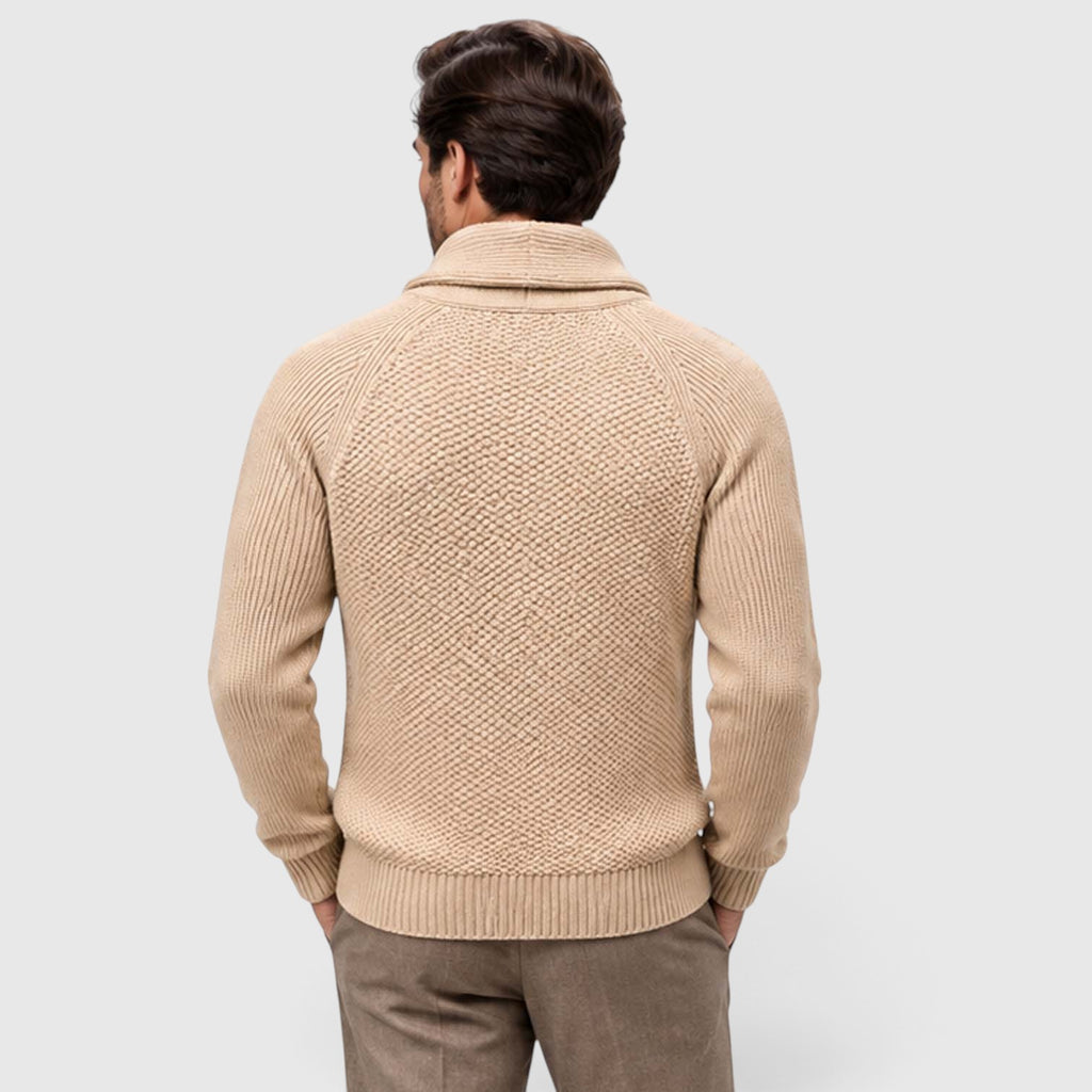 Monvaline | Men's Shawl Collar Cardigan – Open Front Knit with Flap Pockets