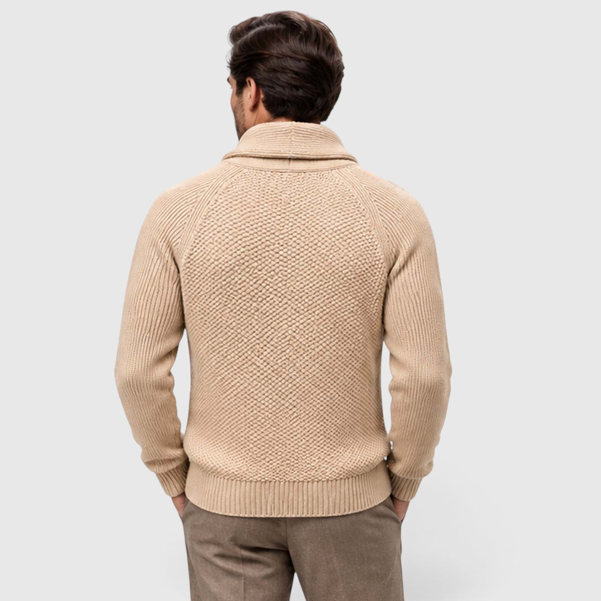 Monvaline | Men's Shawl Collar Cardigan – Open Front Knit with Flap Pockets
