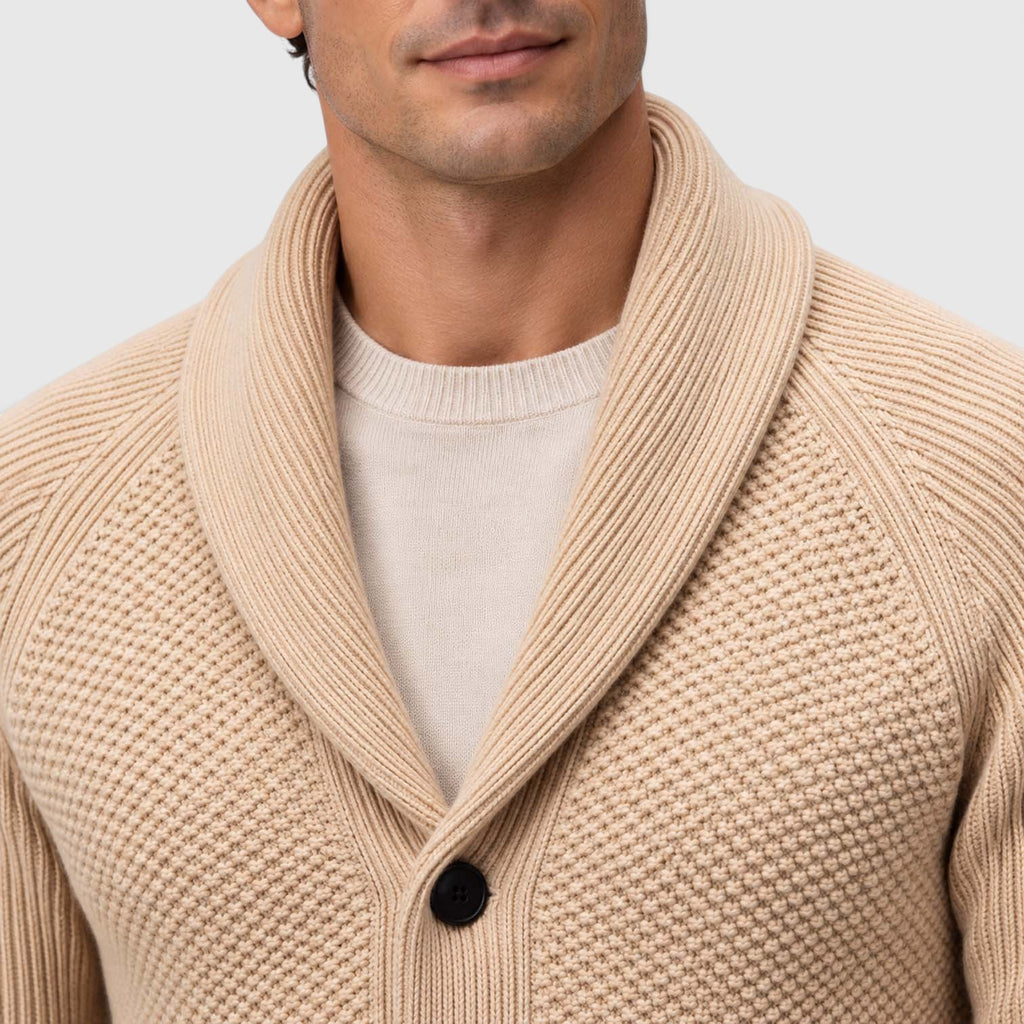 Monvaline | Men's Shawl Collar Cardigan – Open Front Knit with Flap Pockets
