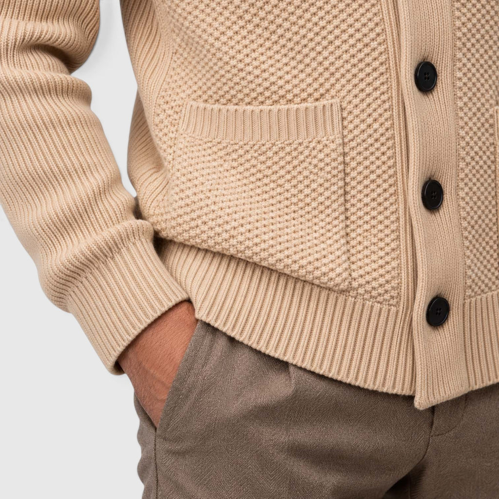 Monvaline | Men's Shawl Collar Cardigan – Open Front Knit with Flap Pockets